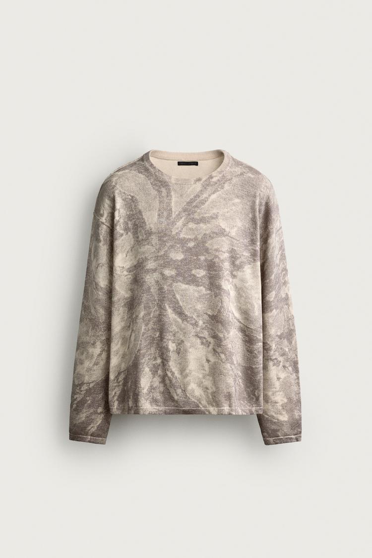 ABSTRACT PRINT RELAXED FIT SWEATER — Ecru
