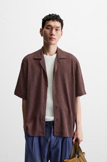 WASHED TEXTURED SHIRT - Dark pink by Zara