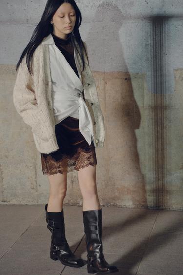 オーバーサイズピンチニットカーディガンサンド/マールZaraのオーバーサイズピンチニットカーディガン - サンド/マール 