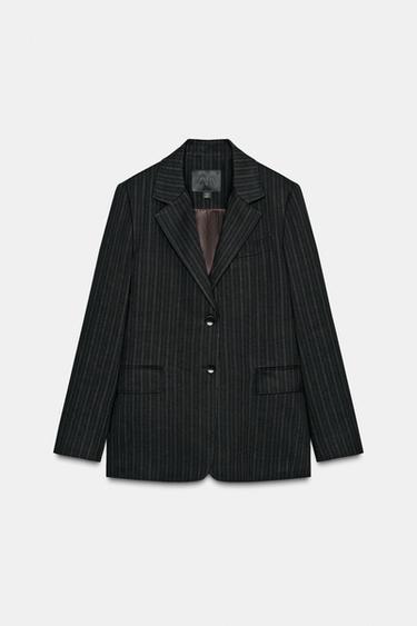 ZW COLLECTION STRIPED LINEN BLEND BLAZER - Black by Zara