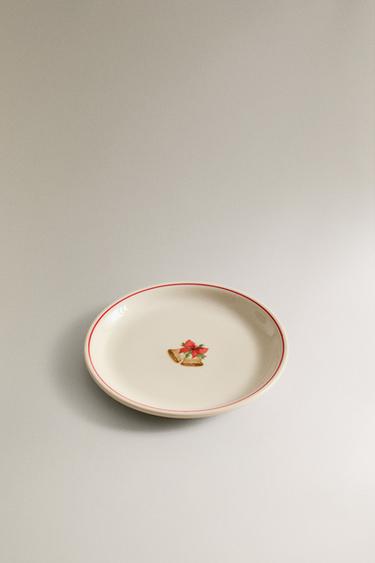 STONEWARE SIDE PLATE WITH CHRISTMAS MOTIF - White / Red by Zara - Image 1