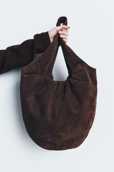 GATHERED SPLIT SUEDE BUCKET BAG - Brown de Zara - Image 1