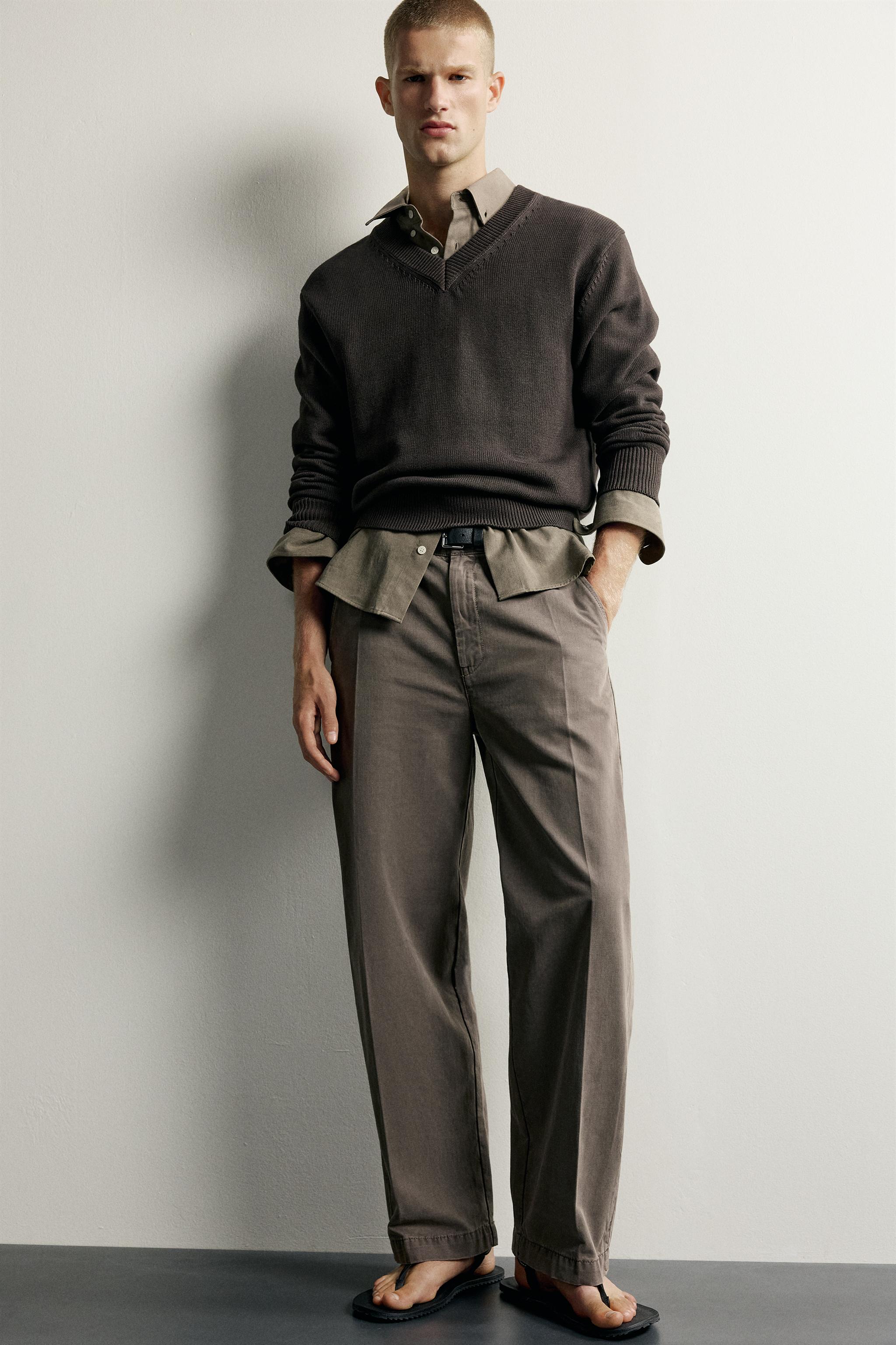 ウォッシュド リラックスフィット チノパンツ - ブラウン | ZARA Japan
