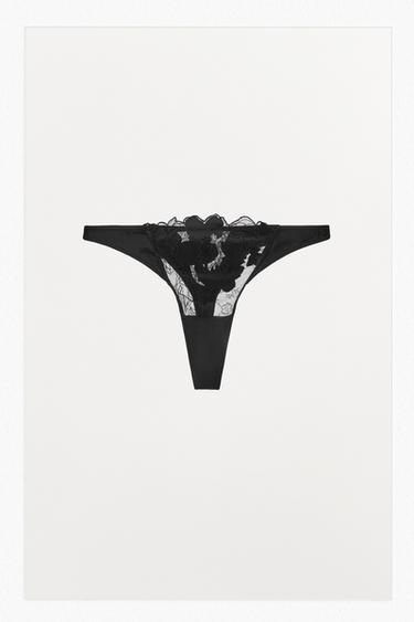 FLORAL LACE THONG - Black by Zara