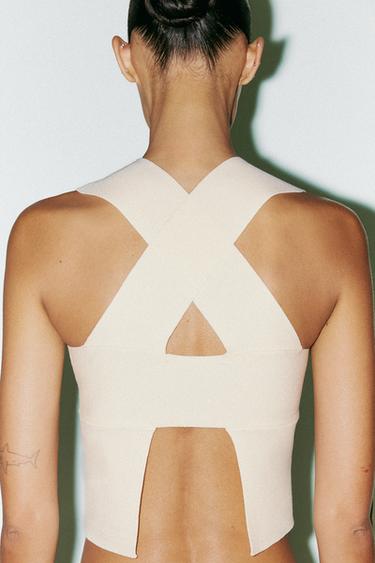Zara CUT OUT BACK KNIT TOP - Ecru