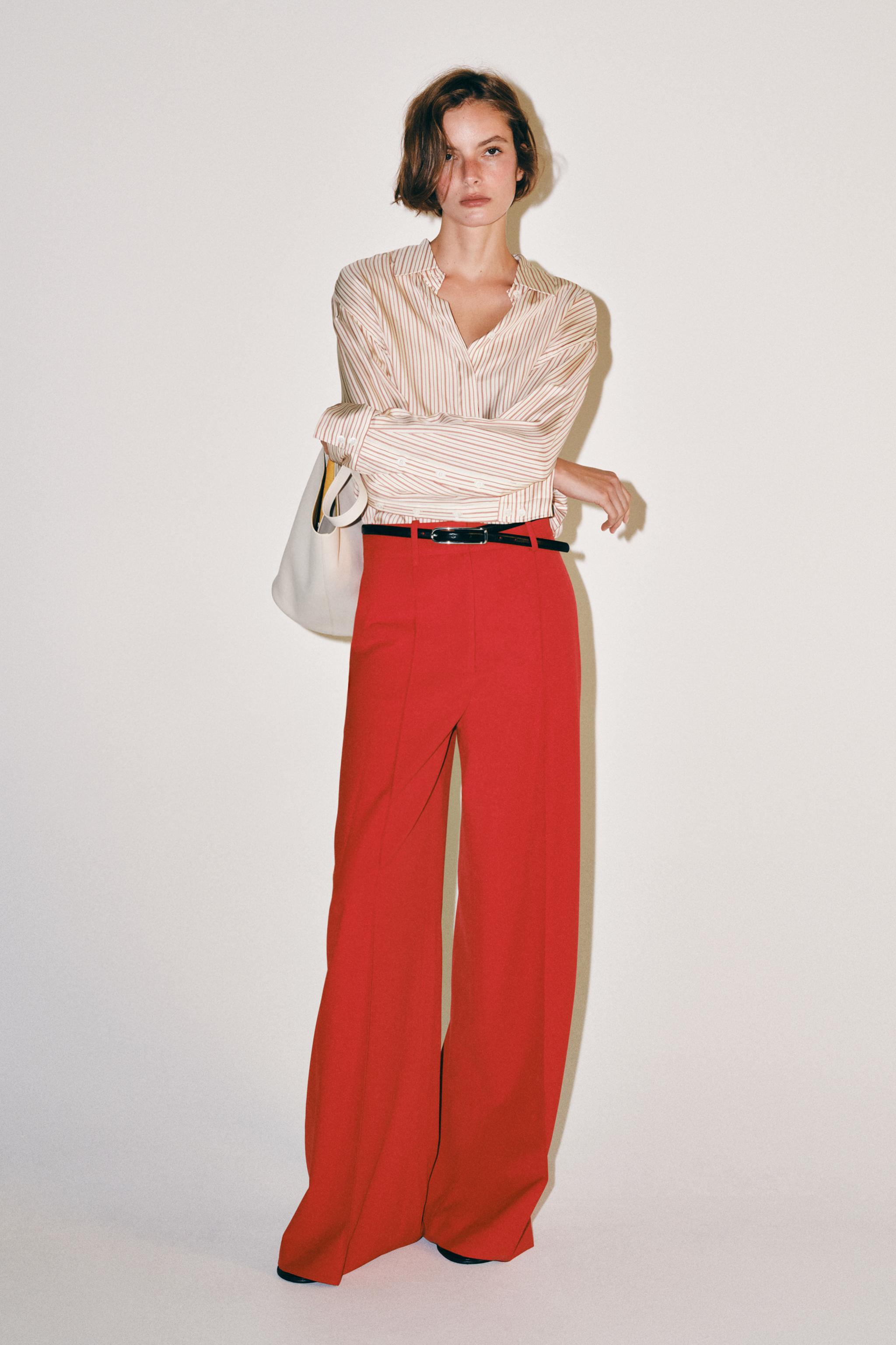 ZW COLLECTION SILK STRIPED SHIRT — Ecru / Red