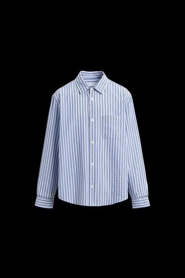 Zara WRINKLED EFFECT STRIPED SHIRT - Blue / White - Image 0