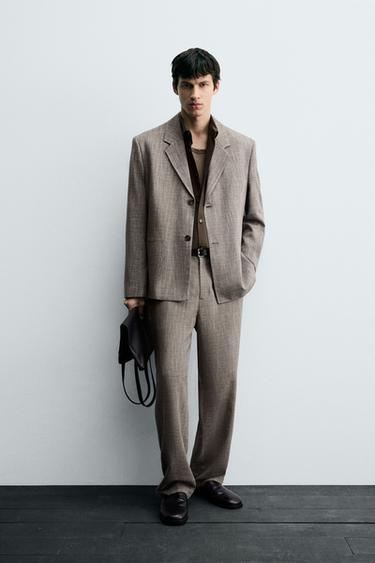 TEXTURED SUIT TROUSERS - Light brown by Zara