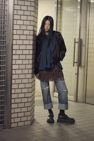 QUẦN JEANS TRF ỐNG ĐỨNG RÁCH LƯNG VỪA - Màu xanh nước biển từ Zara