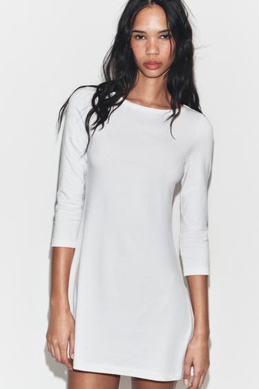 SHORT DRESS WITH BOAT NECK - White by Zara
