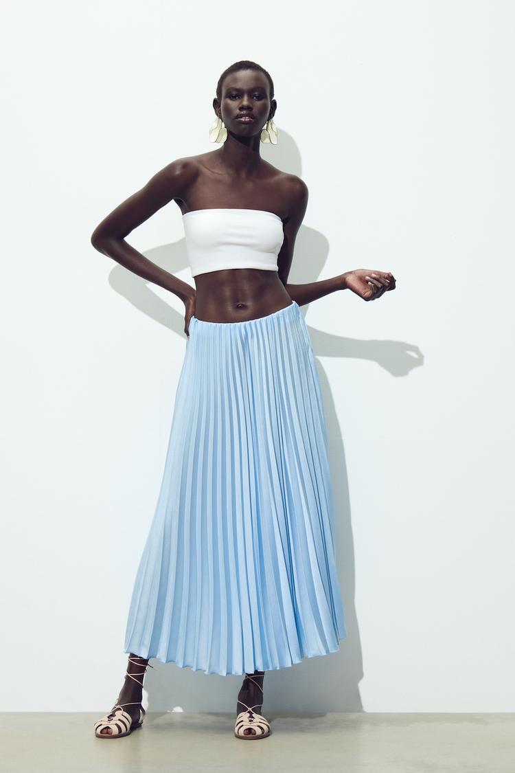 Pleated Skirt Jupe PlissÃ©e Zara Courte Plissee Bleu Jupe PlissÃ©e