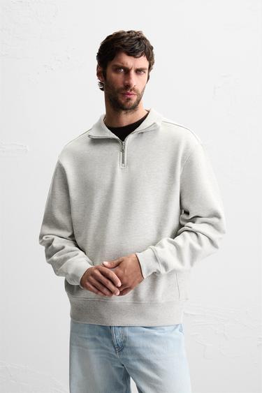 Zaras ENKEL SWEATSHIRT MED DRAGKEDJA I HALSEN - Gråmelerad grå