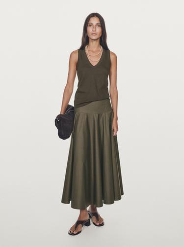 Camiseta tirantes cuello pico 100% algodón - Verde de Zara