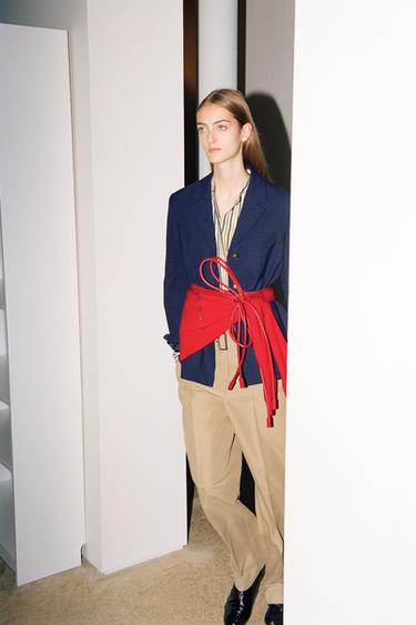 Zara 100% LEATHER CORD BELT - Red