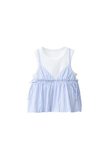 STRIPED TOP WITH RIB T-SHIRT - Blue by Zara
