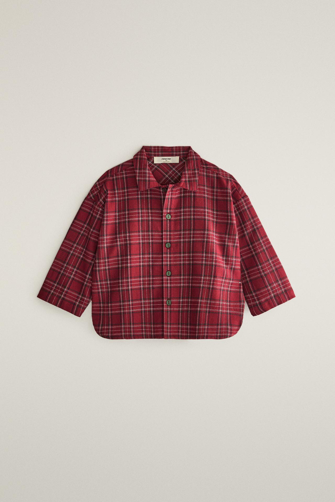 KIDS' CHRISTMAS FLANNEL CHECK PYJAMAS — Red