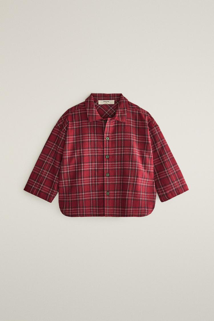 KIDS' CHRISTMAS FLANNEL CHECK PYJAMAS — Red