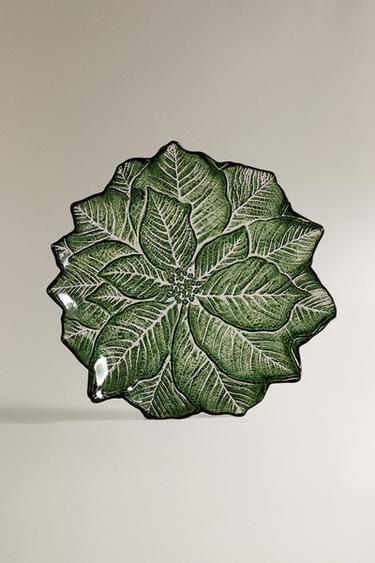 CHRISTMAS FLORAL GLASS DESSERT PLATE - أخضر الخاص بـ Zara - صورة 0