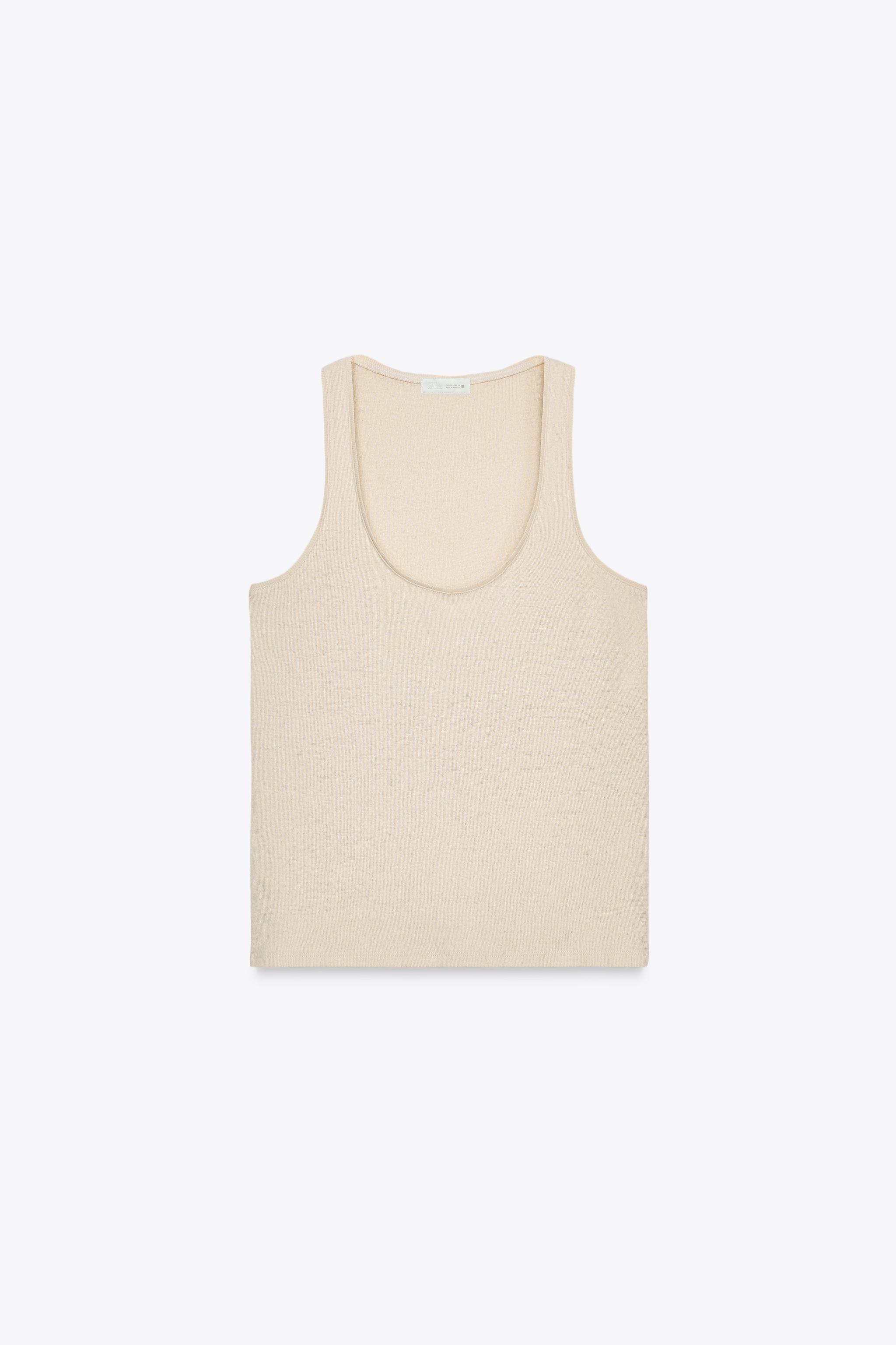 LINEN AND COTTON BLEND STRAPPY TOP