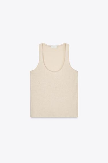 LINEN AND COTTON BLEND STRAPPY TOP - Sand by Zara - Image 4