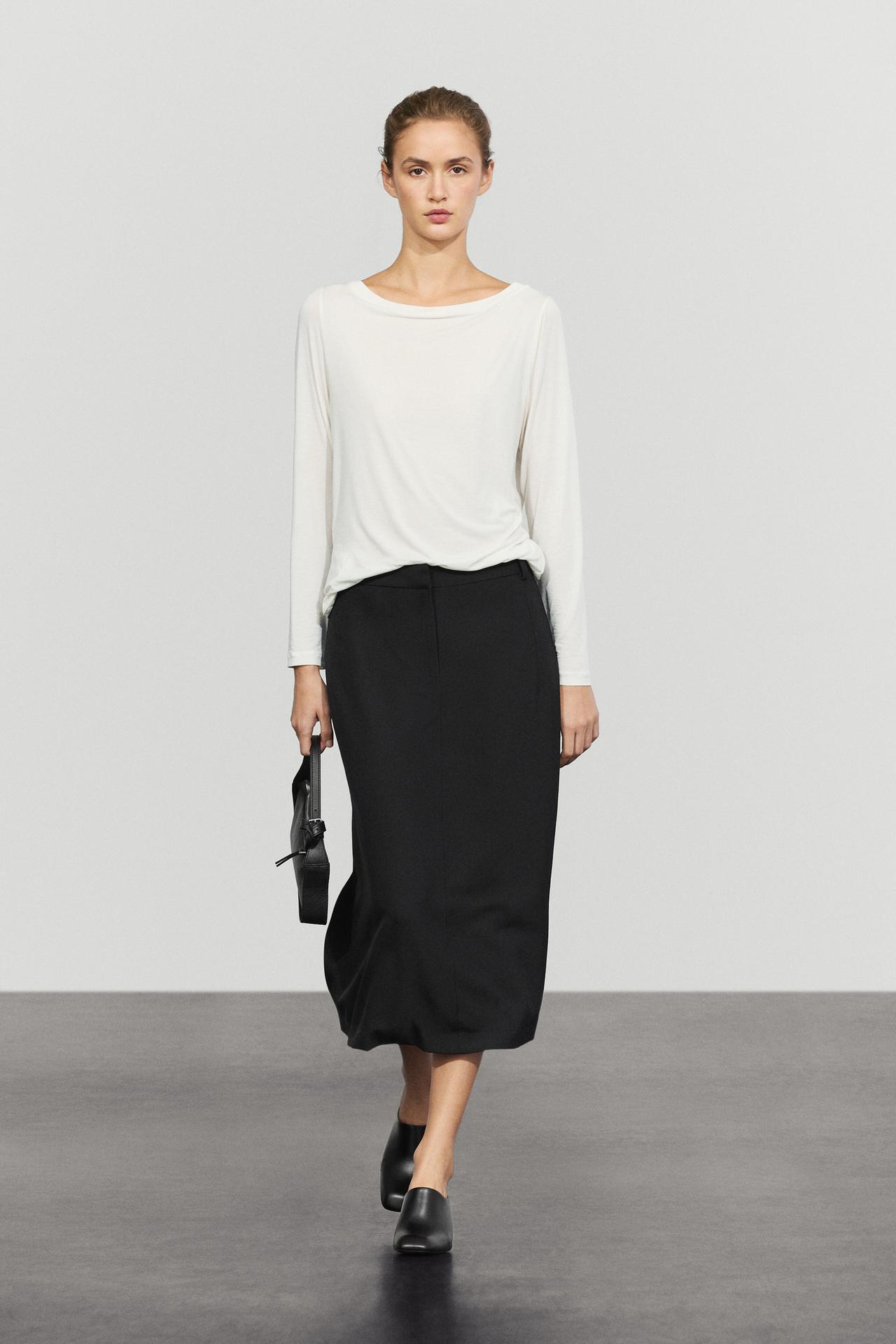 Straight wool blend midi skirt — Blue