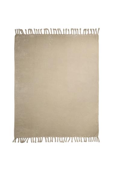 Zara FRINGED FLEECE BLANKET - Beige
