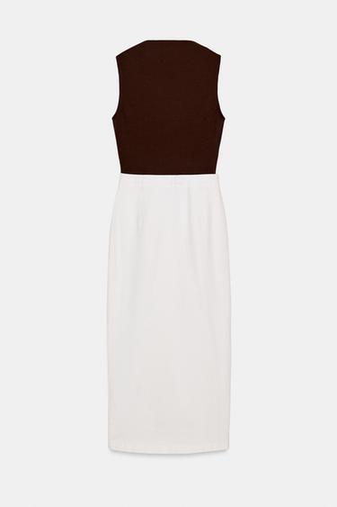 CONTRAST MIDI DRESS WITH HARDWARE - Brown / Ecru by Zara - Image 7