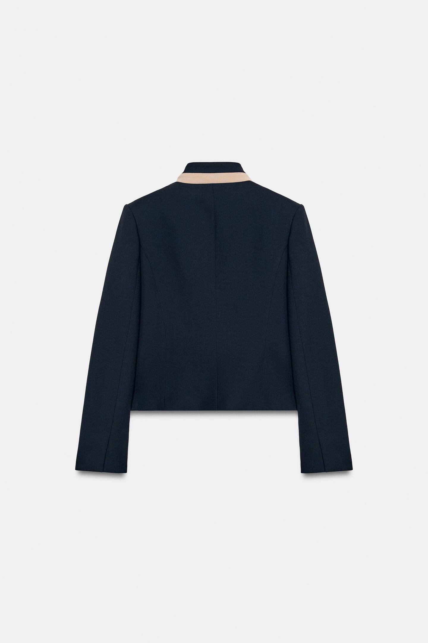 Женский пиджак Zara Contrast Collar, цвет: Тёмно-синий — фото 9