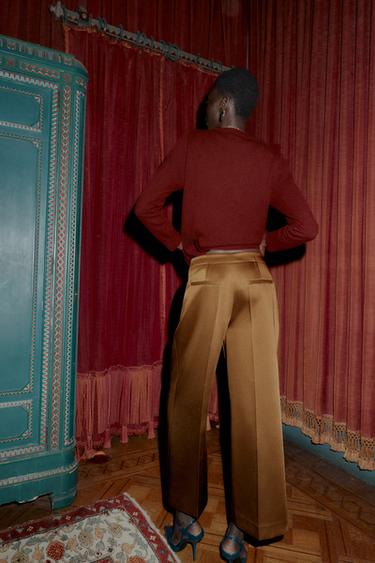 SATIN WIDE-LEG TROUSERS - Caramel by Zara - Image 4