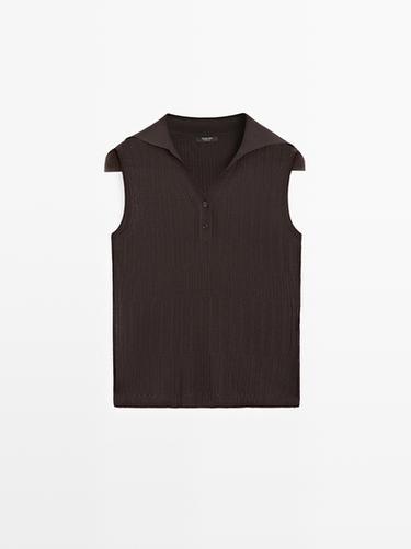 Zara Semi-sheer flowing polo shirt - Brown