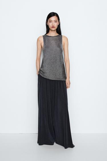 Zara Metallic knit halter top - STUDIO - Salmon - Image 0