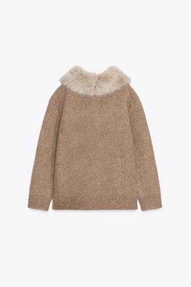 100% WOOL FAUX FUR LAPEL JACKET - Toffee by Zara - Image 5