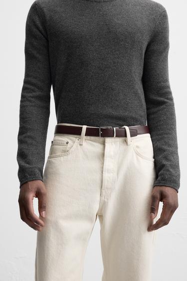 Zara REVERSIBLE CONTRAST LEATHER BELT - Black - Image 0