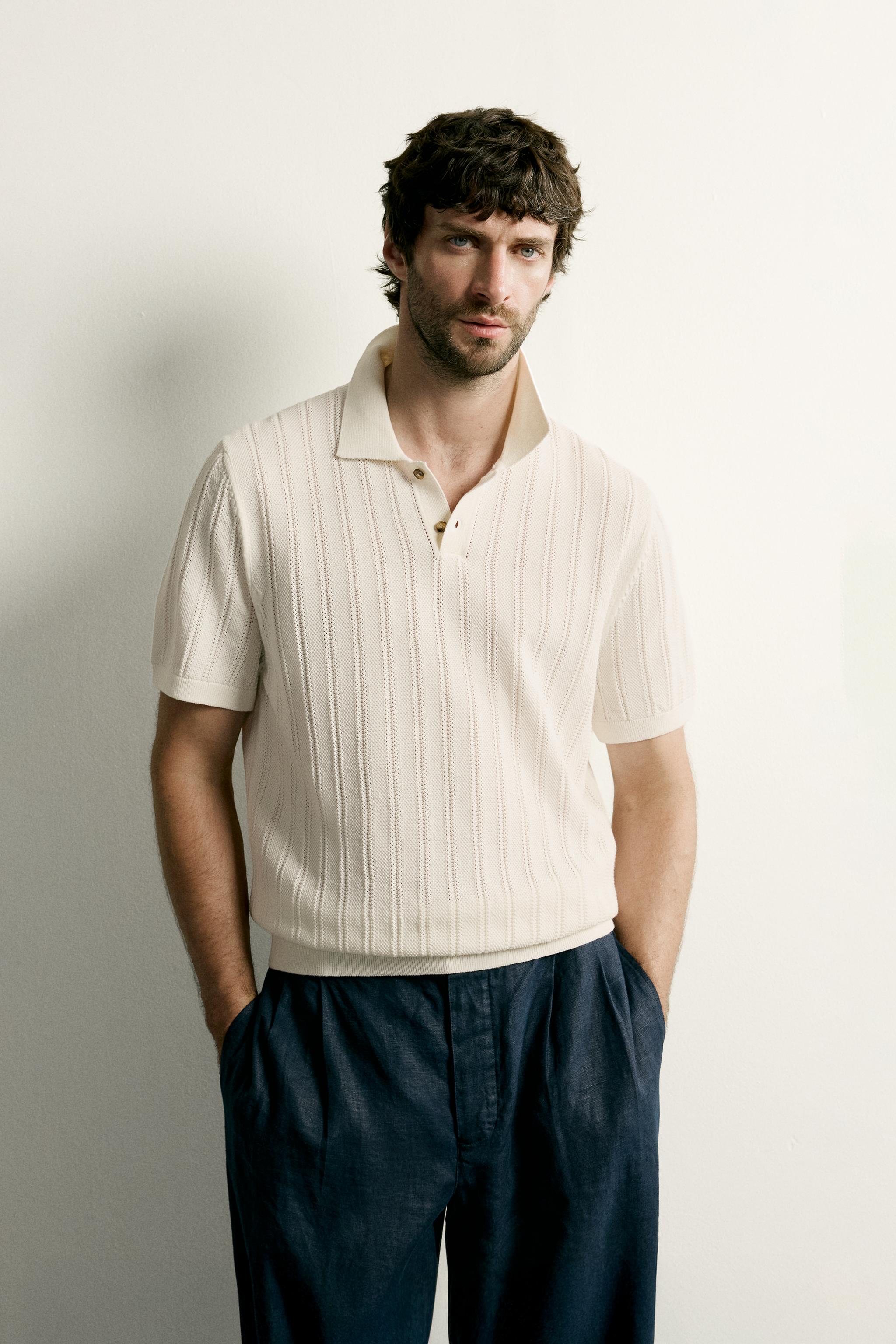 OPEN-KNIT TEXTURED POLO — White