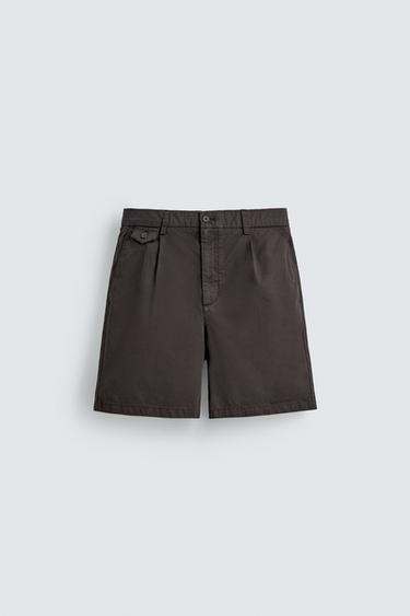 Zara REGULAR FIT PLEATED SHORTS - Brown