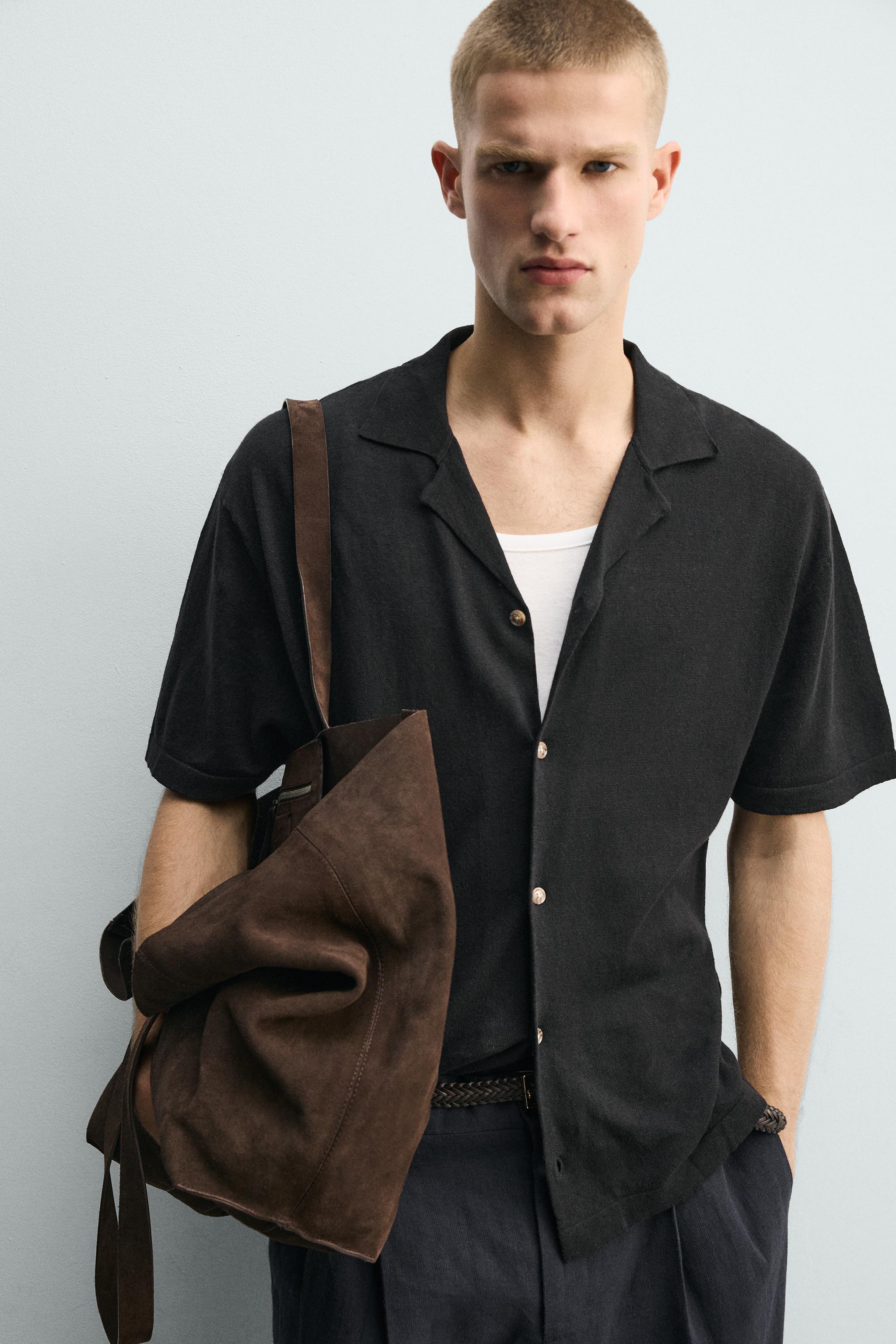 LINEN COTTON BLEND KNIT SHIRT - Black | ZARA United States