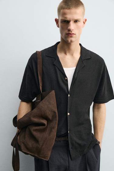 KNIT LINEN-COTTON SHIRT - Black by Zara - Image 4