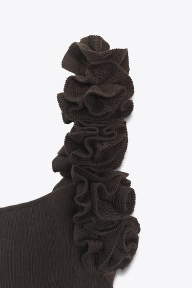 TOP EN MAILLE À BRETELLES À FLEURS - Marron de Zara - Image 8