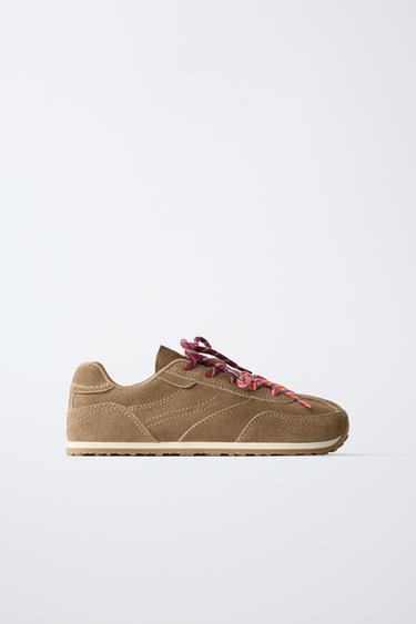 Zara BAREFOOT LEATHER SNEAKERS - Brown