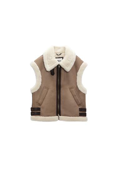 CONTRAST FAUX SHEARLING GILET