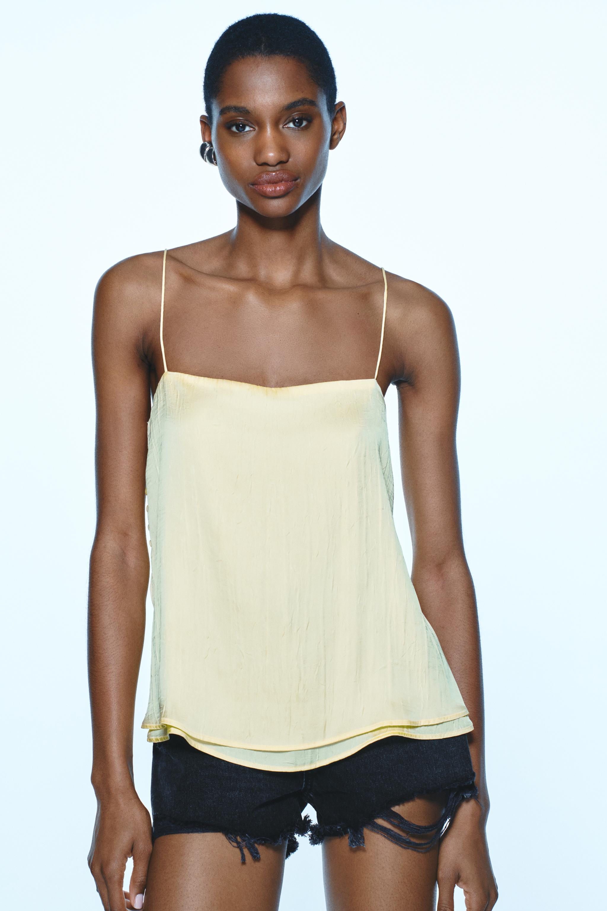 SATIN DOUBLE LAYERED TOP Light yellow ZARA New Zealand