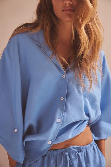 CAMISA OVERSIZE FLUIDA - Azul de Zara