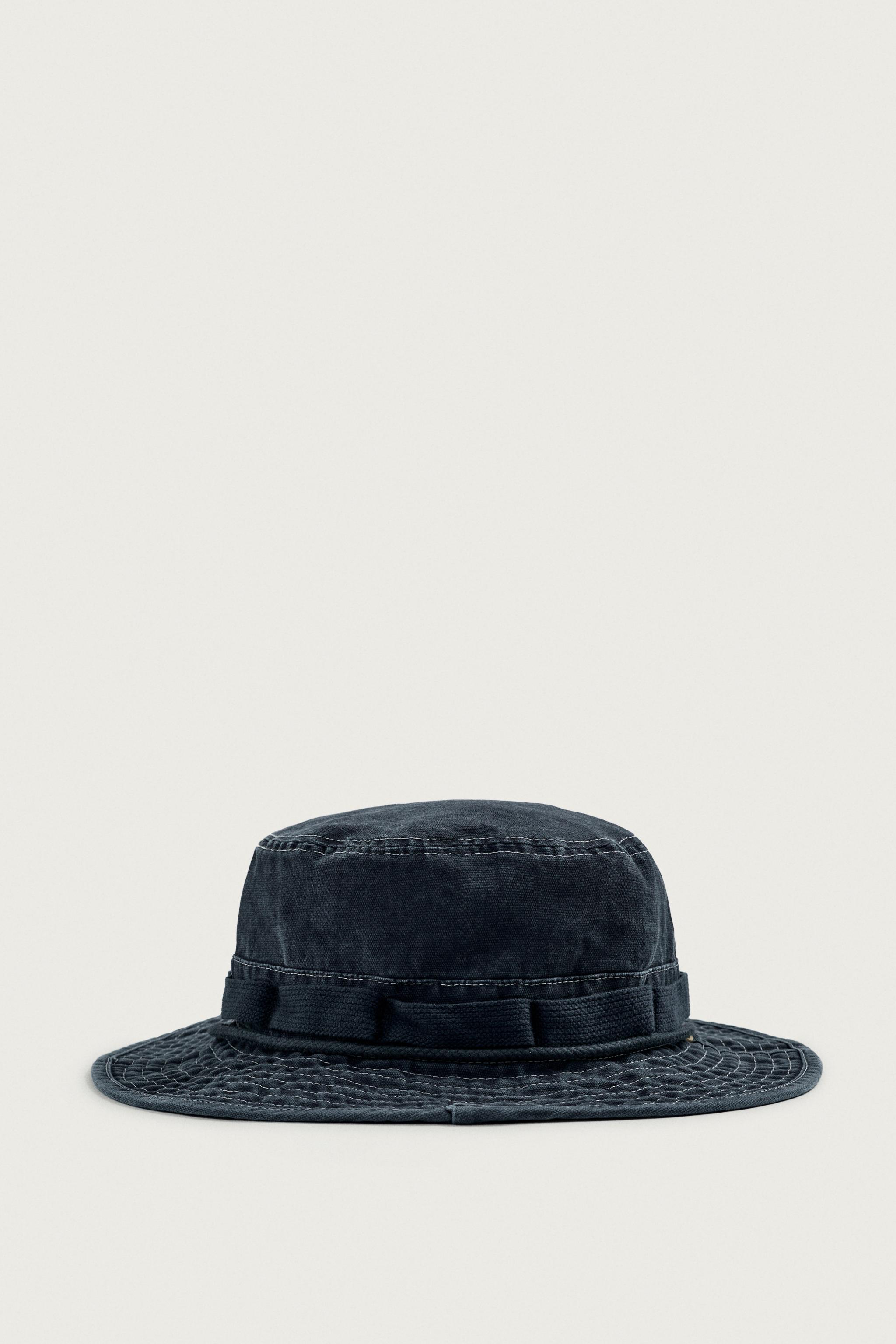 WIDE BRIM BUCKET HAT — Navy blue