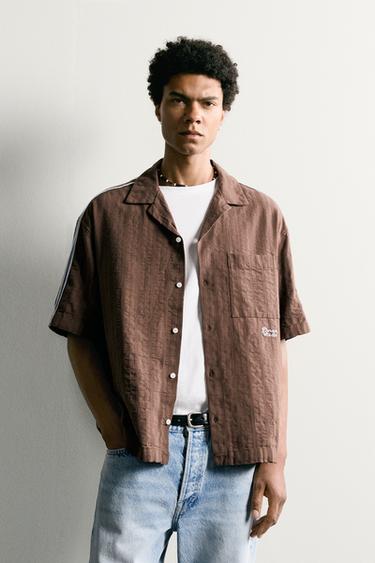 CONTRAST EMBROIDERED STRIPED SHIRT - Brown by Zara