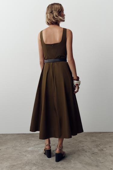 MIDI DRESS WITH BELT - Brown by Zara - Image 4