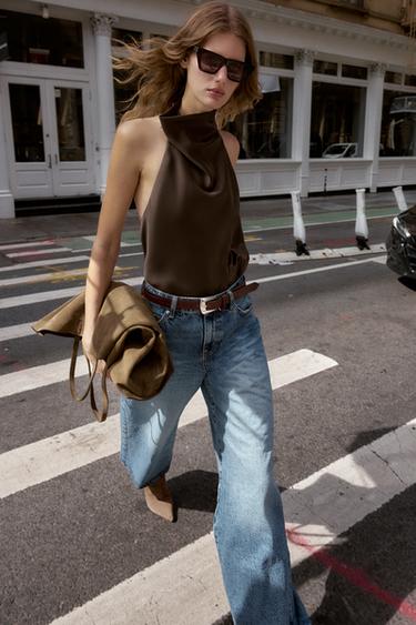 TOP HALTER SATINÉ - Marron de Zara - Image 4