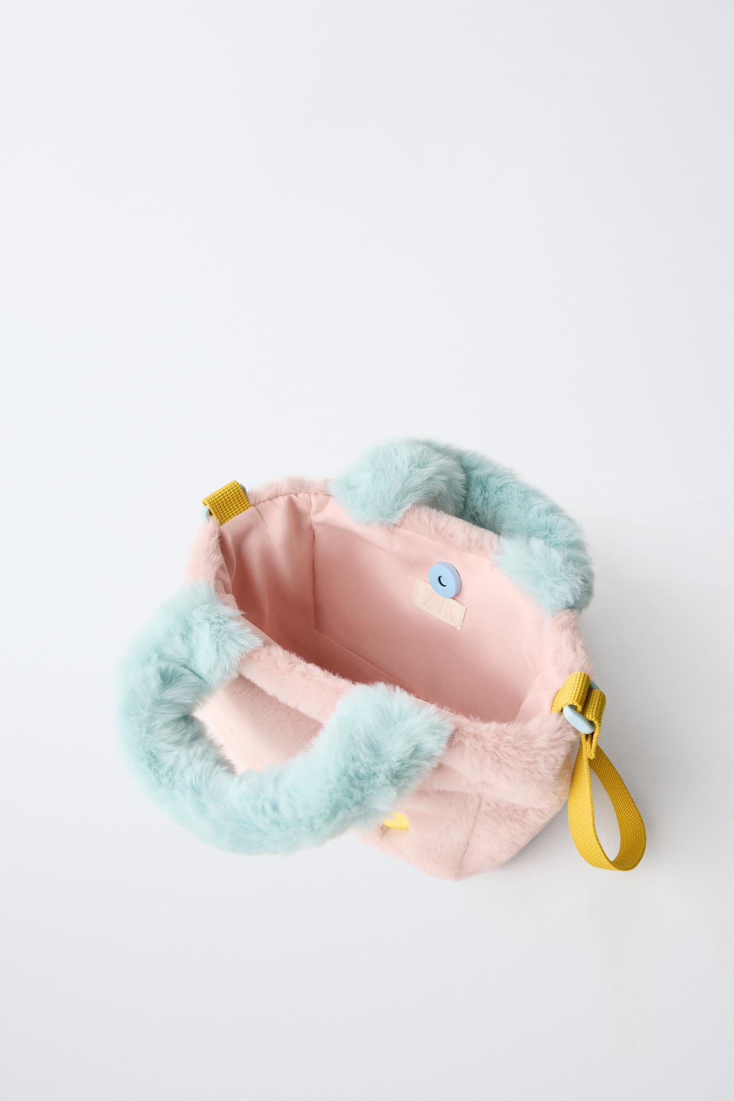 Детская сумка Zara Faux Fur Heart Crossbody, цвет: Розовый — фото 4
