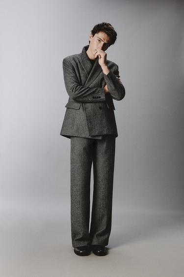 PANTALON DE COSTUME STRUCTURÉ À CHEVRONS AVEC LAINE - Gris de Zara - Image 4