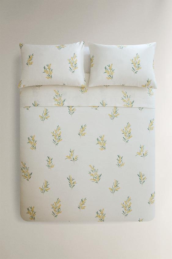 CAPA DE EDREDOM DE CETIM COM MIMOSAS - Branco-marfim da Zara - Imagem 0
