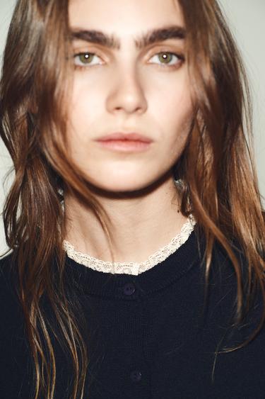 CARDIGAN WITH LACE TRIMS - Navy blue by Zara - Image 3